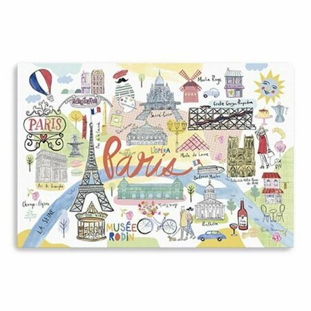 PALACEDESIGNS 24 in. Fun Illustrated Paris Map Canvas Wall Art, Blue PA3676514